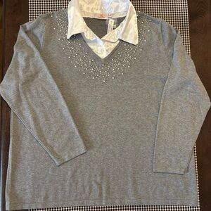 Quacker Factory Gray Sweater with Pearl Details